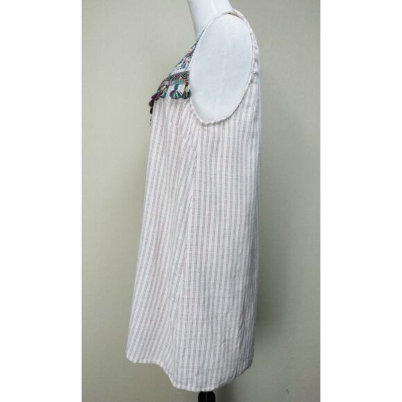 Entro Anthropologie Size L Dress Boho Chic Striped Embroidered W/ Tassels EUC - Picture 7 of 13
